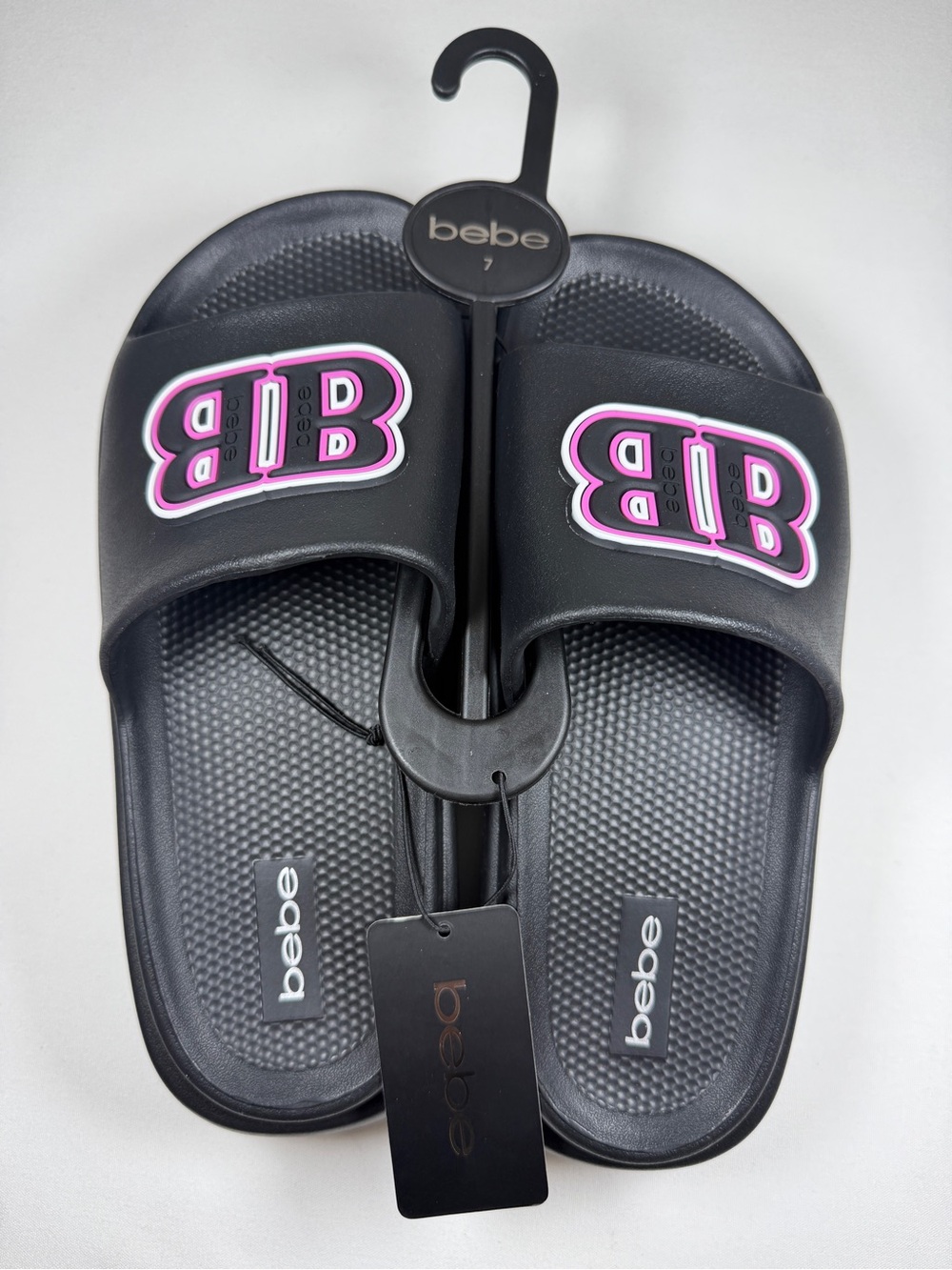 Bebe Women’s Black Pink BB Logo Platform Slide Sandals Size 7 NWT